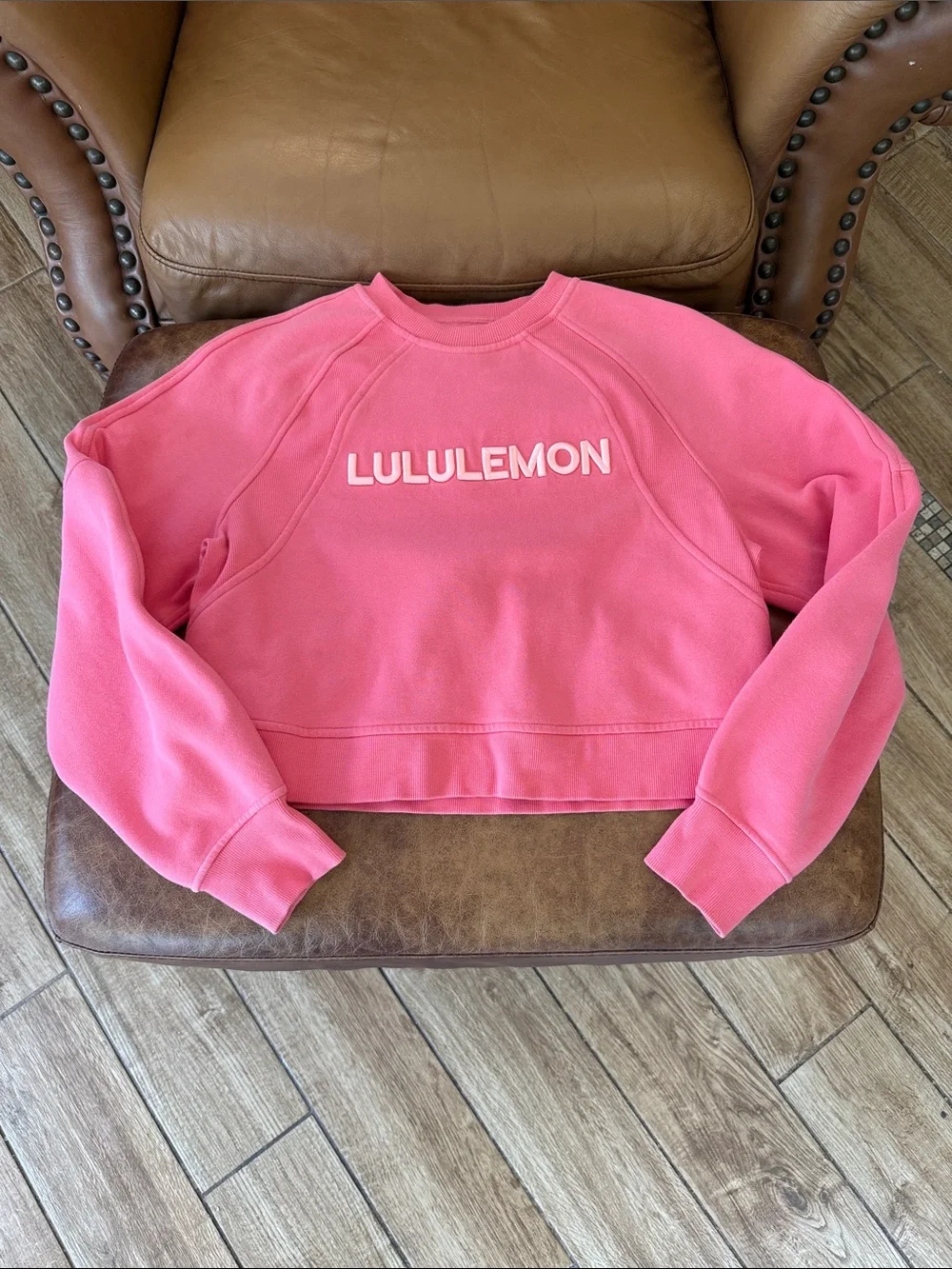 Lululemon Scuba Oversized Pullover Wordmark LOGO Sz XS/S Sakura Pink GRAPHIC